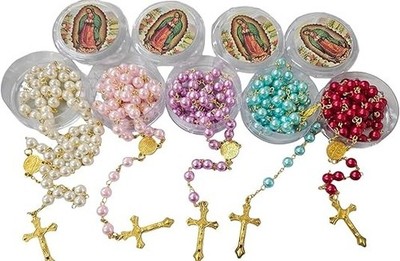 Lot Set of 12 Lady of Guadalupe faux pearl rosary /Religious Favor/Baptism Favor