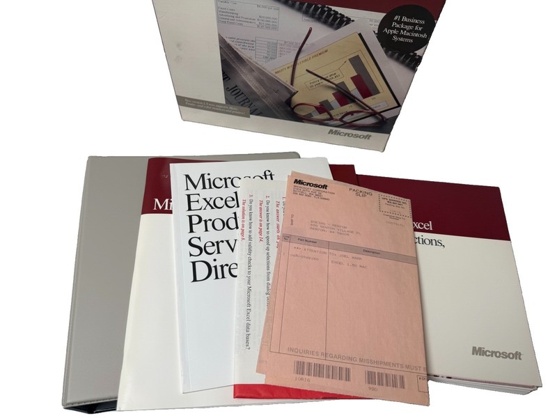 Vintage Microsoft Excel 1.50 for Apple Macintosh Complete Box Manual Disks 1987