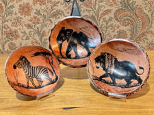 Exotic Carved  Painted Wooden African Bowls Elephant, Giraffe, Lion,  Zebra