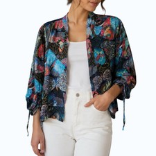 Vtg Chico's 100 Silk Butterfly Asin Style Open Front Jacket M 2 Blouse Cropped