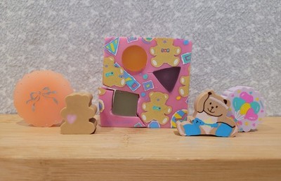 Vintage Sanrio Bearobics Just for Fun Teddy Heart Bear Ribbon Balloon Eraser Lot