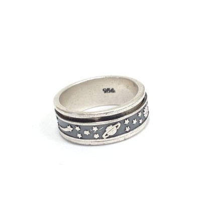 Sterling Silver Celestial Sun Moon Stars Spinner Band Ring 7.6mm Size 6.75