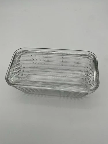 Anchor Hocking 1932 Vintage Design Clear Ribbed Glass Refrigerator Dish W/Lid