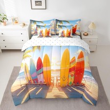 Ocean Surfboard Comforter Set Twin 7 Piece Coastal Beach Surf Bed in a Bag,Su...
