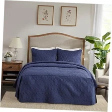 Quebec Split Corner Quilted Bedspread Classic Queen Navy Fitted Bedspread
