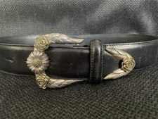 Brighton Black Leather Vintage Belt 38903 w/Ornate Silver Buckle Sz S Fits 25-29