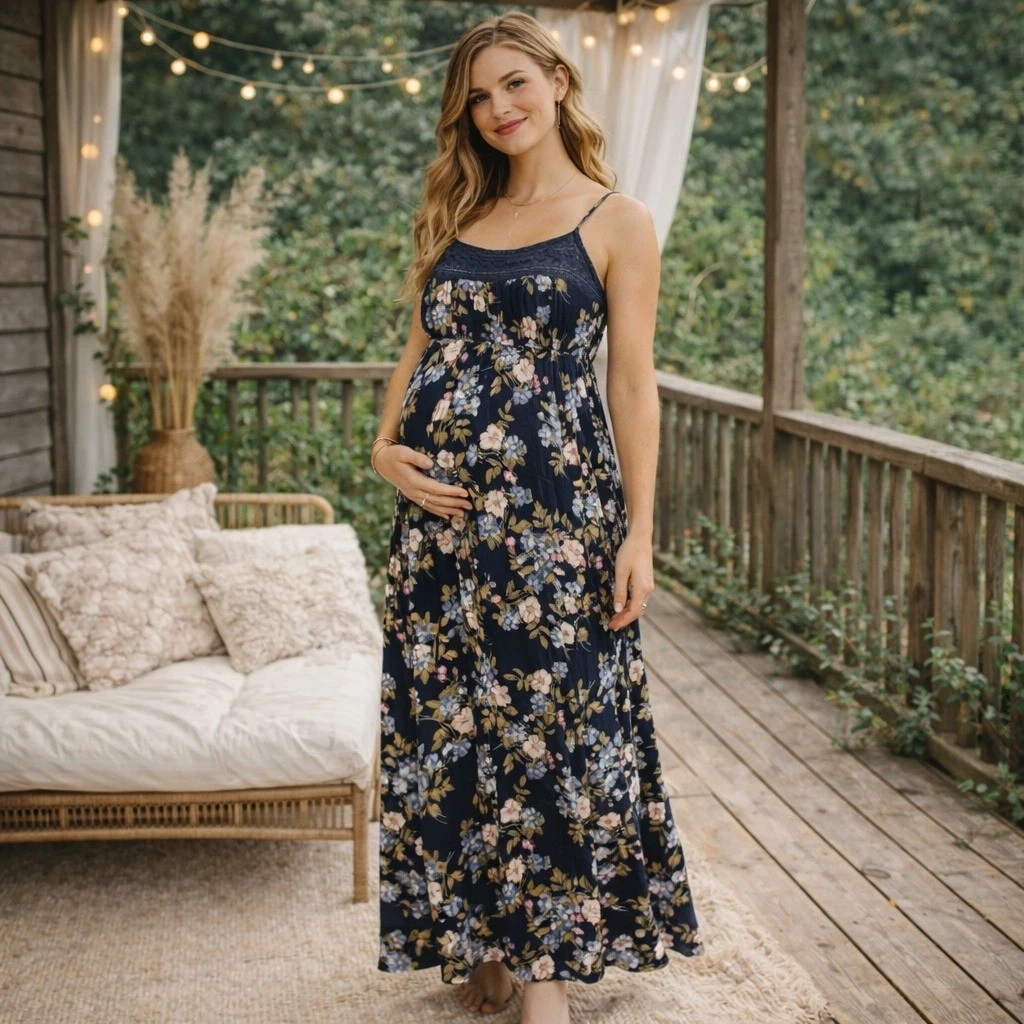 slim fit dress slacks Becca Blue Roses Midi Dress - DM exclusive - Nursing Friendly - Maternity Friendly main image 1