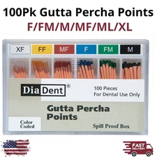 DiaDent 100Pcs Gutta Percha Points Sizes F/FM/M/MF/ML/XL ISO Endo Root Canal
