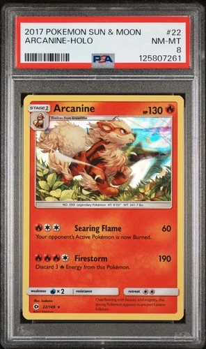 2017 POKEMON SUN & MOON #22 ARCANINE-HOLO PSA 8
