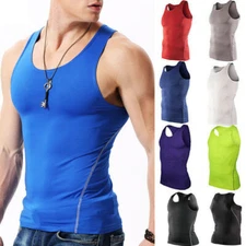 Base Singlet Layer Top Vest Compression Stretch T-Shirt Tank Sports Men Workout♪