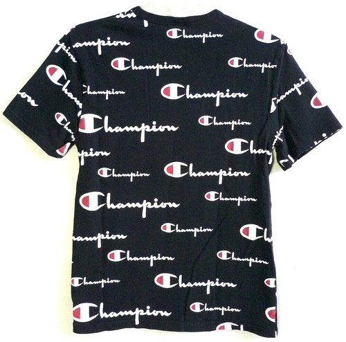 Champion All Over Logo Print Black T-shirt size Small - Imagen 9 de 9