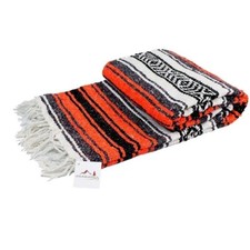 Orange Mexican Blanket Serape Falsa  Sarape Yoga Blanket  Orange Black White