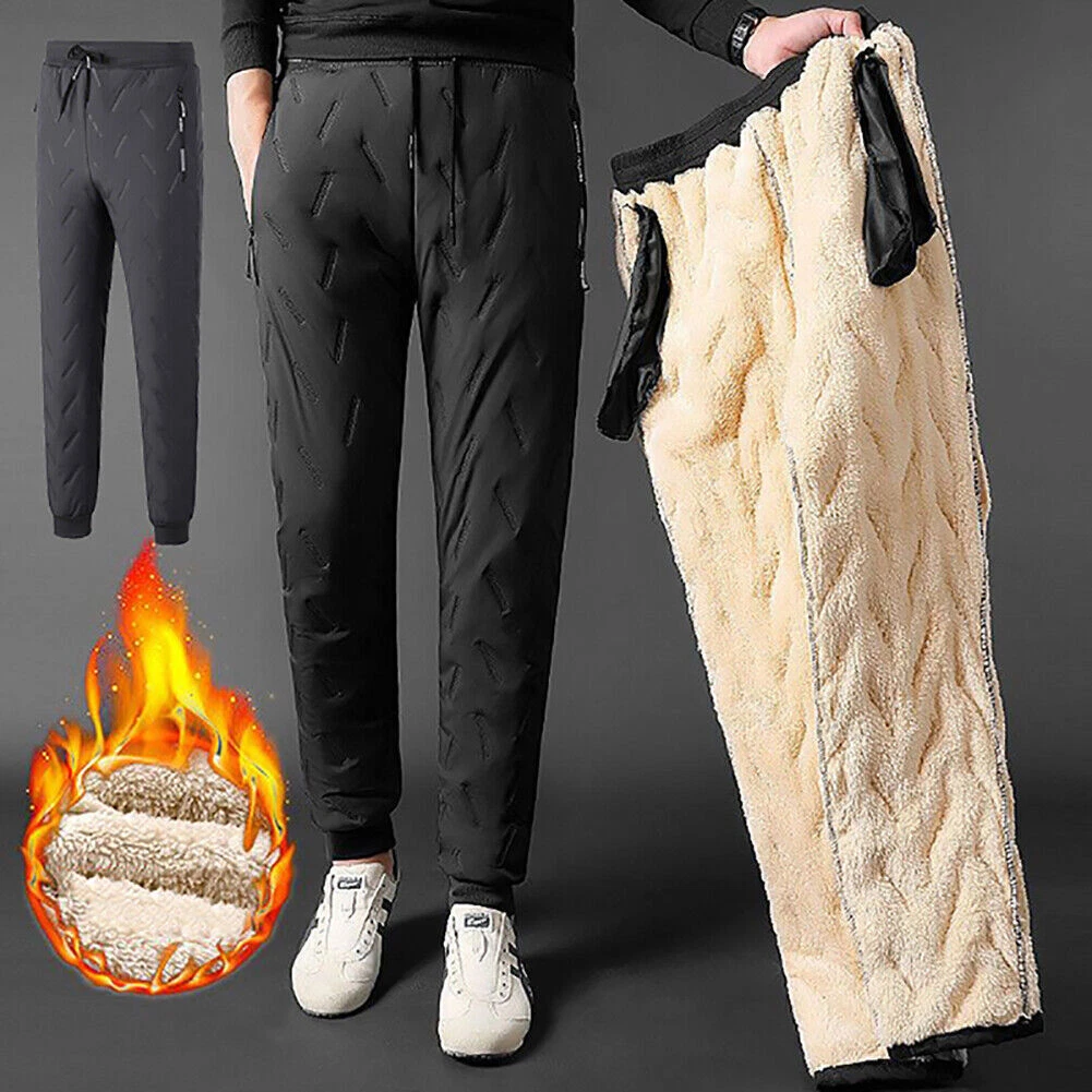 Men Fleece Thermal Trousers Lined Waterproof Athletic Joggers Winter Warm Pants