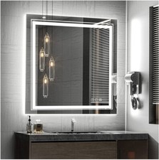 Square Double Strip Light Bathroom Mirror Illuminated Vanity Makeup Mirror IP 44