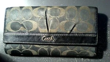 Coach Black Brown Envelope Fabric Coach Wallet Wallet Signature C