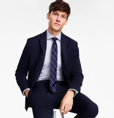 NEW Kenneth Cole Reaction Ready Flex Slim Fit, Men's Suit Jacket Navy  Plaid, 40R