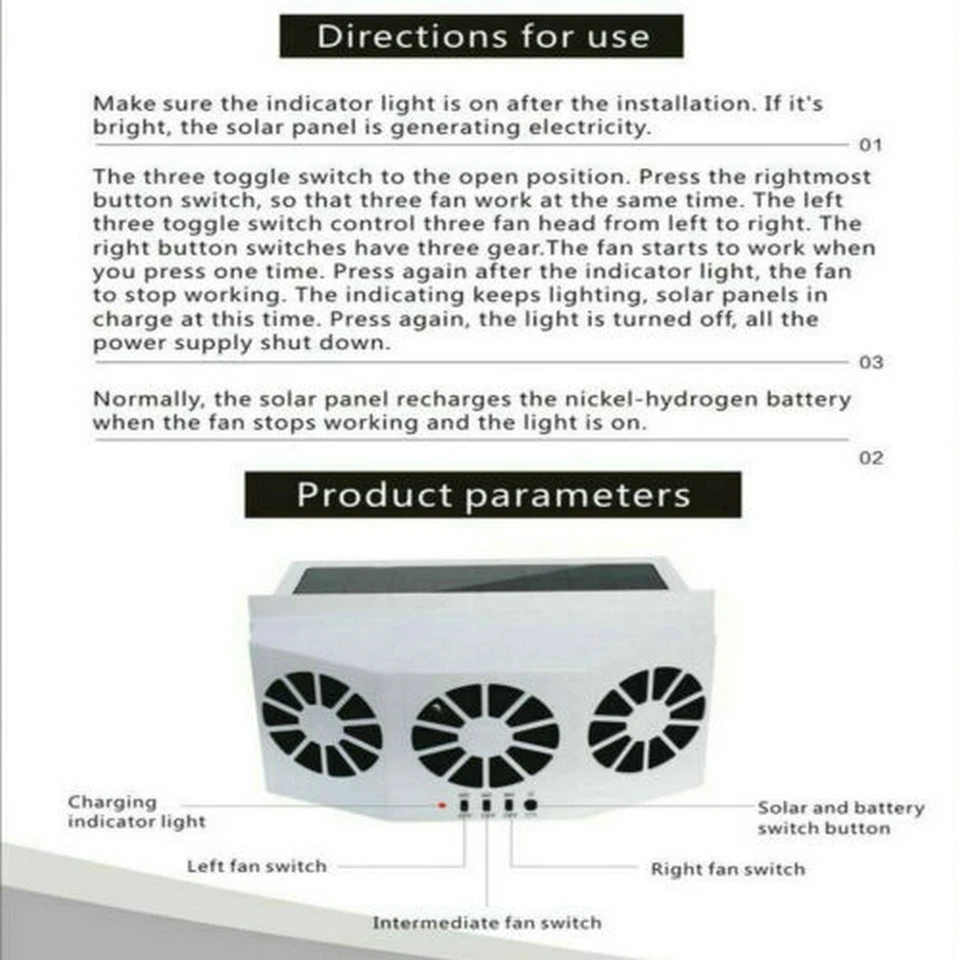 Aire acondicionado solar portátil para automóvil 2/3 ventiladores enfriador silencioso escape de refrigeración para vehículo Foto 4 de 4