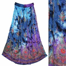 Plus Size XL To 2X Indian Ethnic Floral Sequin Maxi Skirt For Women Boho Retro J