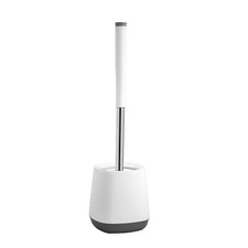 Image of Silicone Toilet Brush and Holder White Toilet Brush Set Stainless Steel Handle