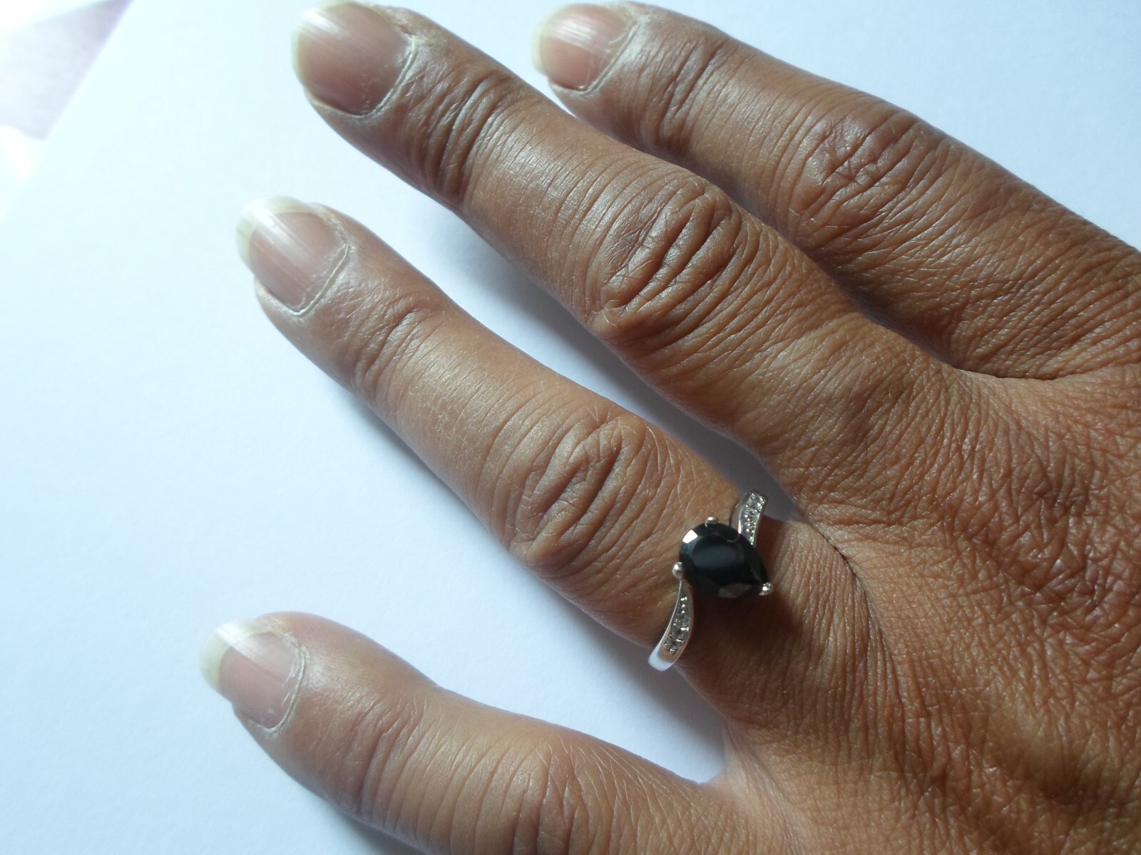 solid silver ring, onyx drop, zirconium outline, … - image 3