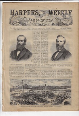 1869 Complete Harpers Mag Ohio Gov R B Hayes on Cover Gr8 anti-Democrat Cntr Art