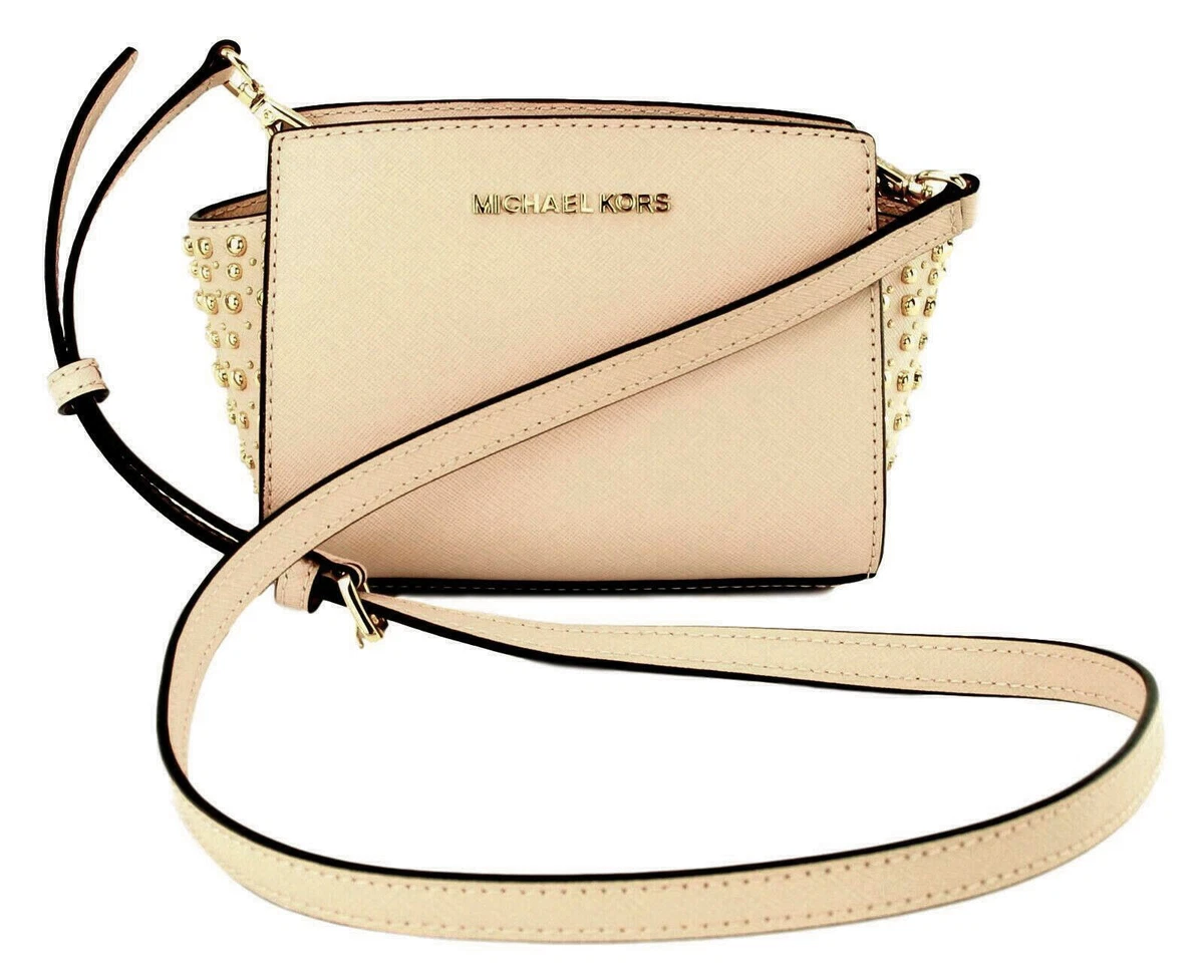 Michael Kors Small Crossbody Shoulder Bag Pink Gold Tone Studded Ballet Selma