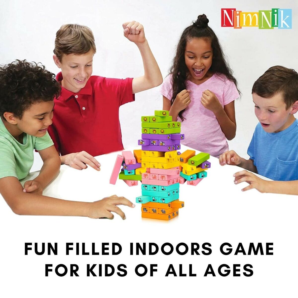 Wooden Blocks Stacking Tumbling Tower Games for Kids Ages 6 and up, 54 Pcs