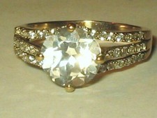 Vintage Gold On Sterling Silver CZ Cubic Zirconia Wedding Engagement Ring Sz9.75