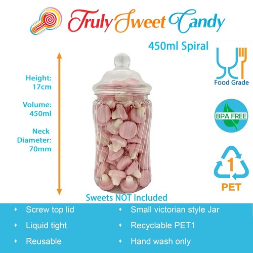 10x 650 & Spiral Plastic Sweet Jars 2 tongs 50 bags Candy Buffet Wedding PARTY - Picture 4 of 8