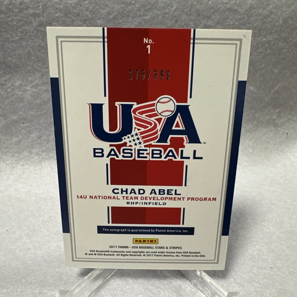 Chad Abel 2017 Panini Stars & Stripes 14U Certified Autograph 275/399 - Image 2 of 2