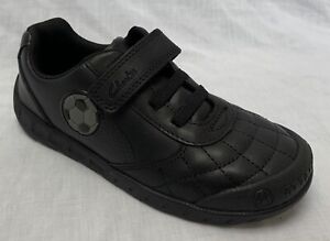 BNIB Clarks Boys Leader Game Black Leather Shoes School Shoes E/F/G/H Fitting