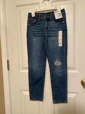 New Cat & Jack Girls Size 7 High-Rise Ankle Straight Leg Dark Wash Denim