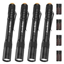 EverBrite 4PCS LED Pen Light Pocket Flashlight Aluminum Flashlight 8 AAA Battery