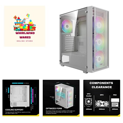 Alluring White Mid Tower Gaming Case - Tempered Glass & 4 Preinstalled ARGB Fans