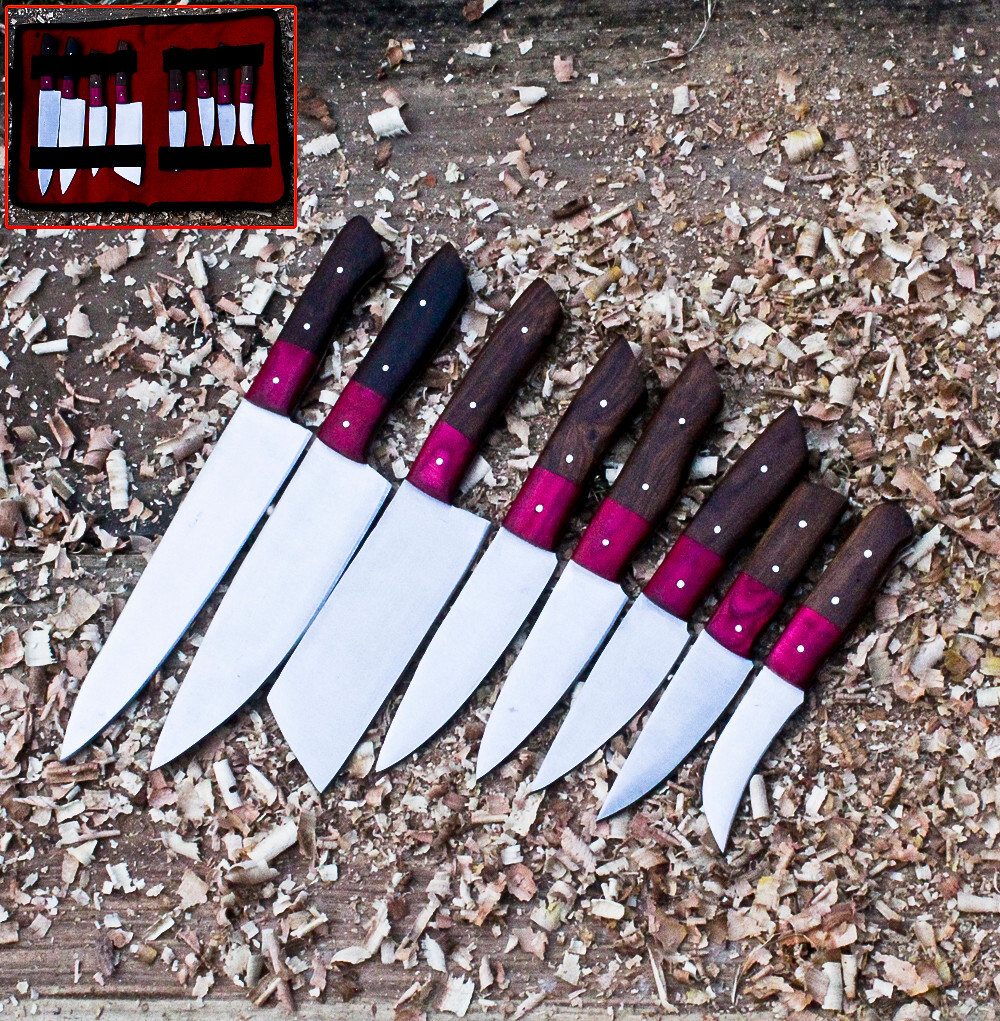 Handmade D2 Steel Chef Knife Set with Walnut Wood Handle  