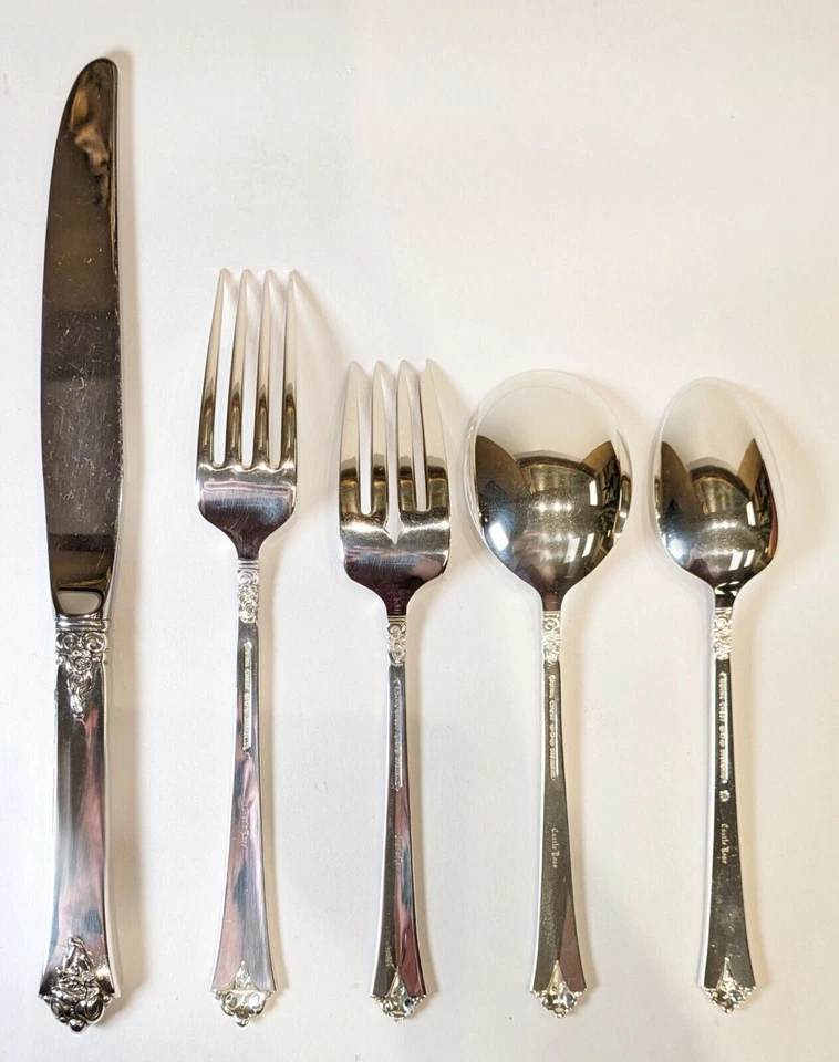 Castle Rose Royal Crest Oneida servicio de plata esterlina para 12, 69 piezas con cofre Foto 4 de 4