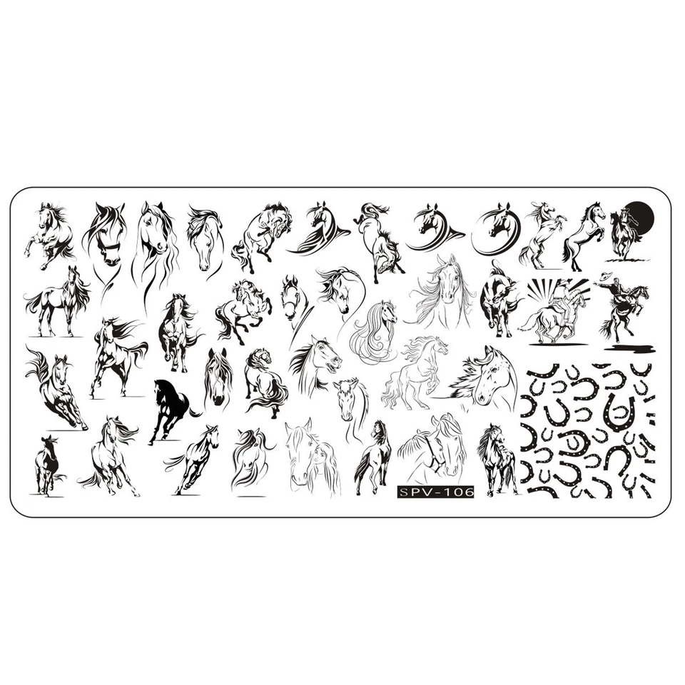 LOVENAILS Pferde Stamping Schablone SPV-106 Hufe Stempel Platte Nailart Tiere Nagellack