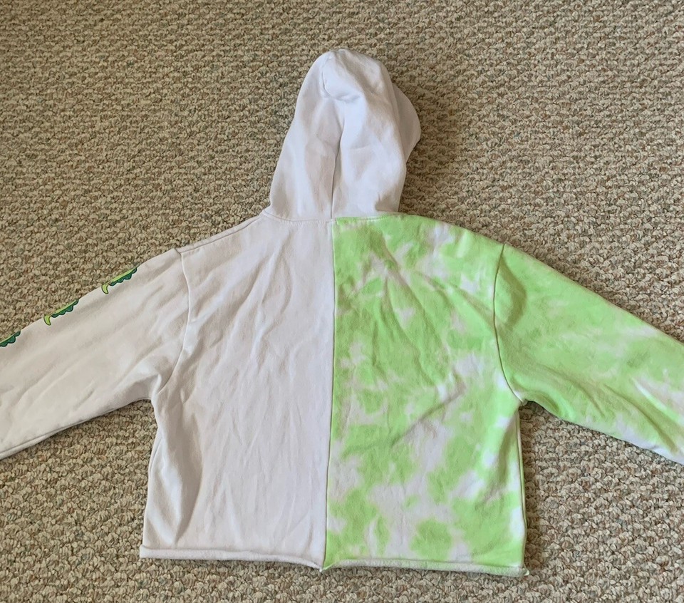 Moriah Elizabeth Womens White Green TieDye Pickle Dinosaur Crop Hoodie Size S eBay