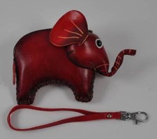 New NWOT Handmade Leather 3D Elephant Shaped Coin Purse Wrist Handbag 5 3/4" P3