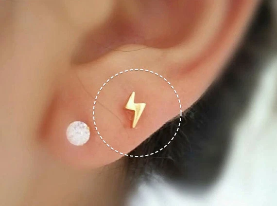 16g lightning bolt cartilage earring tiny tragus stud triple helix