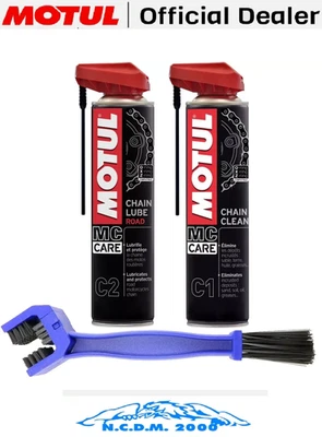KIT PULITORE CATENA MOTO MOTUL C1 GRASSO LUBRIFICANTE C2 ROAD SPRAY+SPAZZOLA