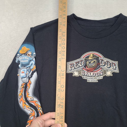 Vintage Y2K Red Dog Saloon Long Sleeve Flames Harley Like Biker T Shirt - Medium - Picture 7 of 12