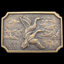 Ducks Waterfowl Mallards Solid Brass Vintage Belt Buckle