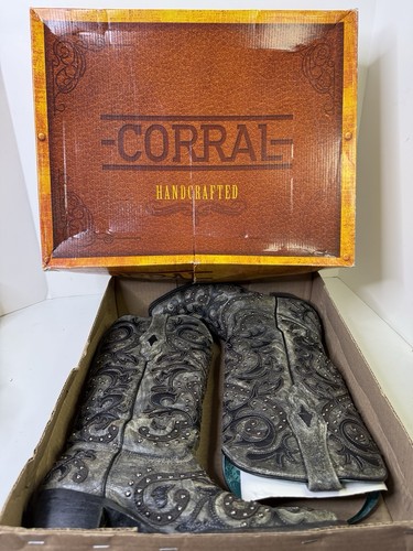 Corral Black/Gray Overlay Studded Boots Super Soft Leather COMFORTABLE sz 9M - Picture 16 of 16