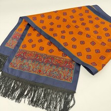 Vtg Betmar Italy Scarf Red Burnt Orange Geometric Paisley Border Fringe Rectangl
