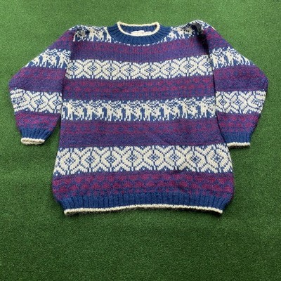 Vintage Striped Mohair Sweater Mens L White 90S Fuzzy Hairy Pullover Sweatshirt