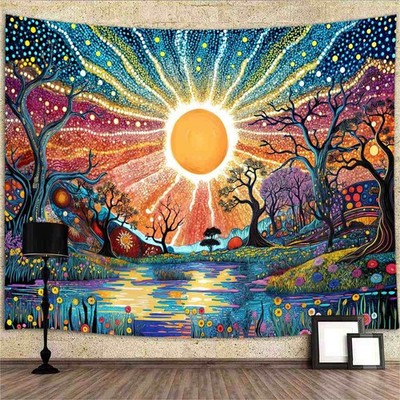 Psychedelischer Garten Bohème-Stil Poster XXL Wandteppich Wandbehang Fototapete