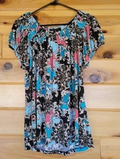 Style & Co Women's Round Neck Multi Color Blouse Short Sleeve Size L