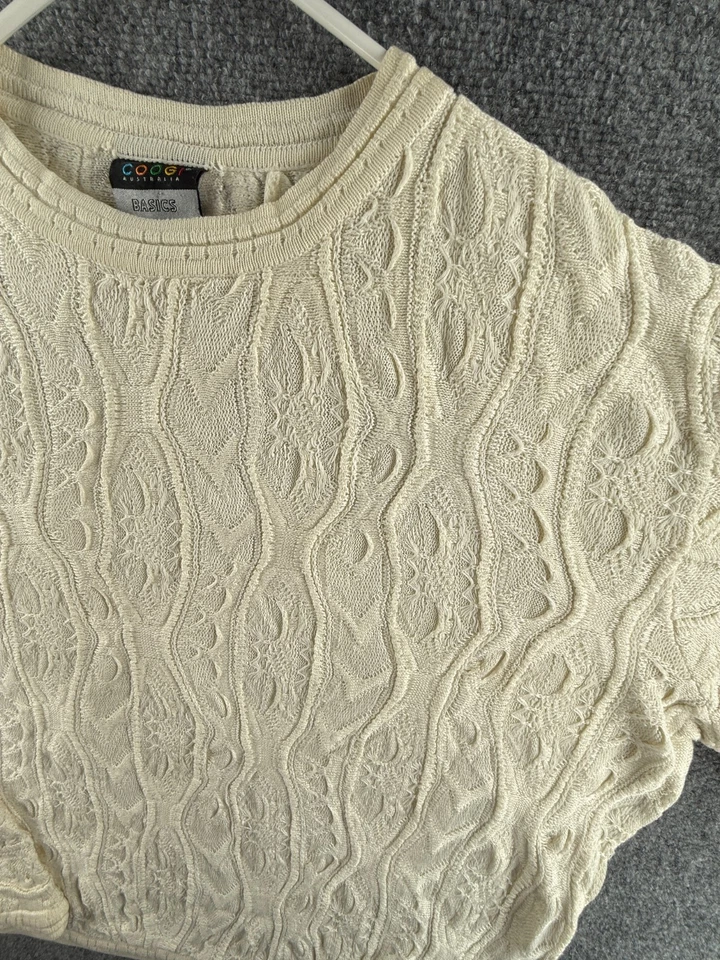 COOGI Australia Sweater 3XL Ivory Pullover Solid Long Sleeve Knit Baggy Cotton - Image 3 of 4