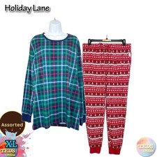 NWT Holiday Lane Men's XL Cotton Long Sleeve Plaid Merry Pajama Set Assorted